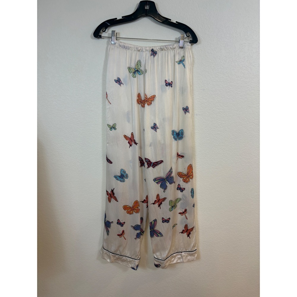 Nick & Nora Pajama Set Womens S Ivory Butterfly 100% Silk Sleepwear Coquette - Picture 4 of 15
